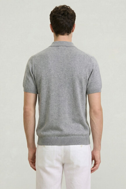 Gray Melange 100% Cotton Polo Knitwear - 6