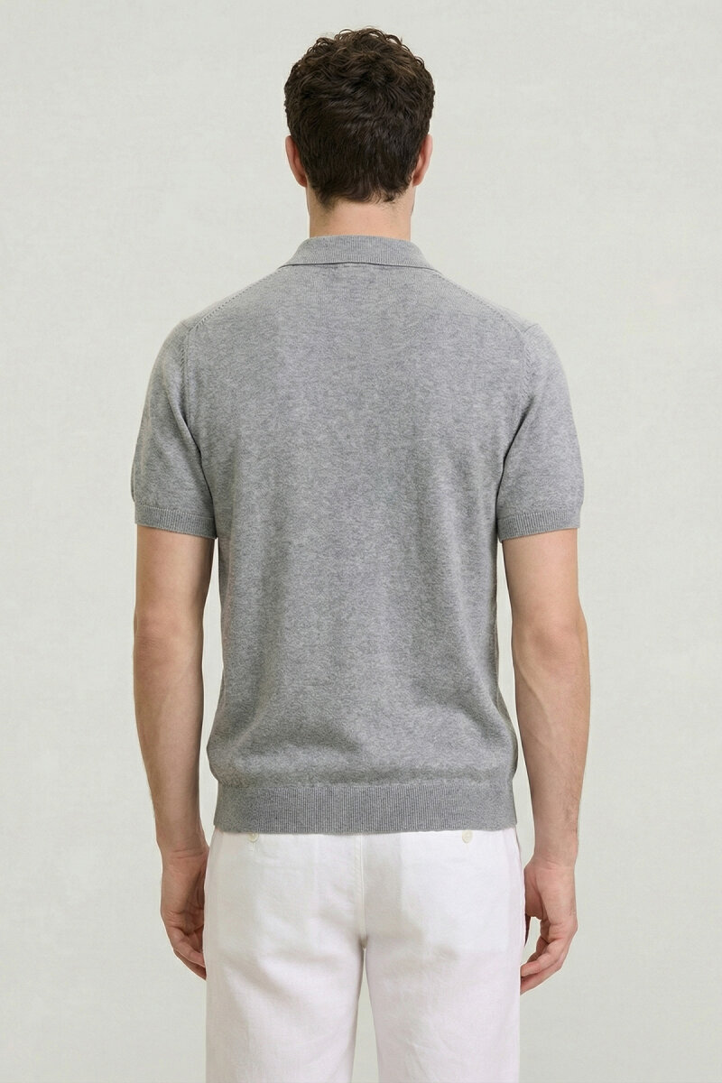 Gray Melange 100% Cotton Polo Knitwear - 6