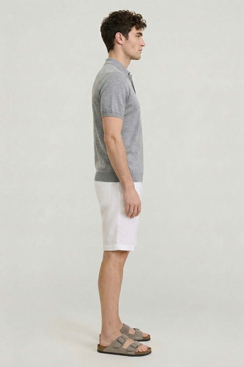 Gray Melange 100% Cotton Polo Knitwear - 4