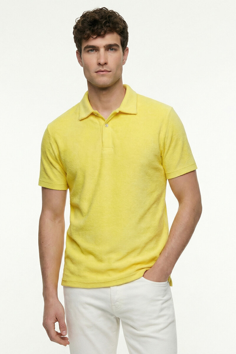 Yellow 100% Cotton Terry Polo T-shirt - 1