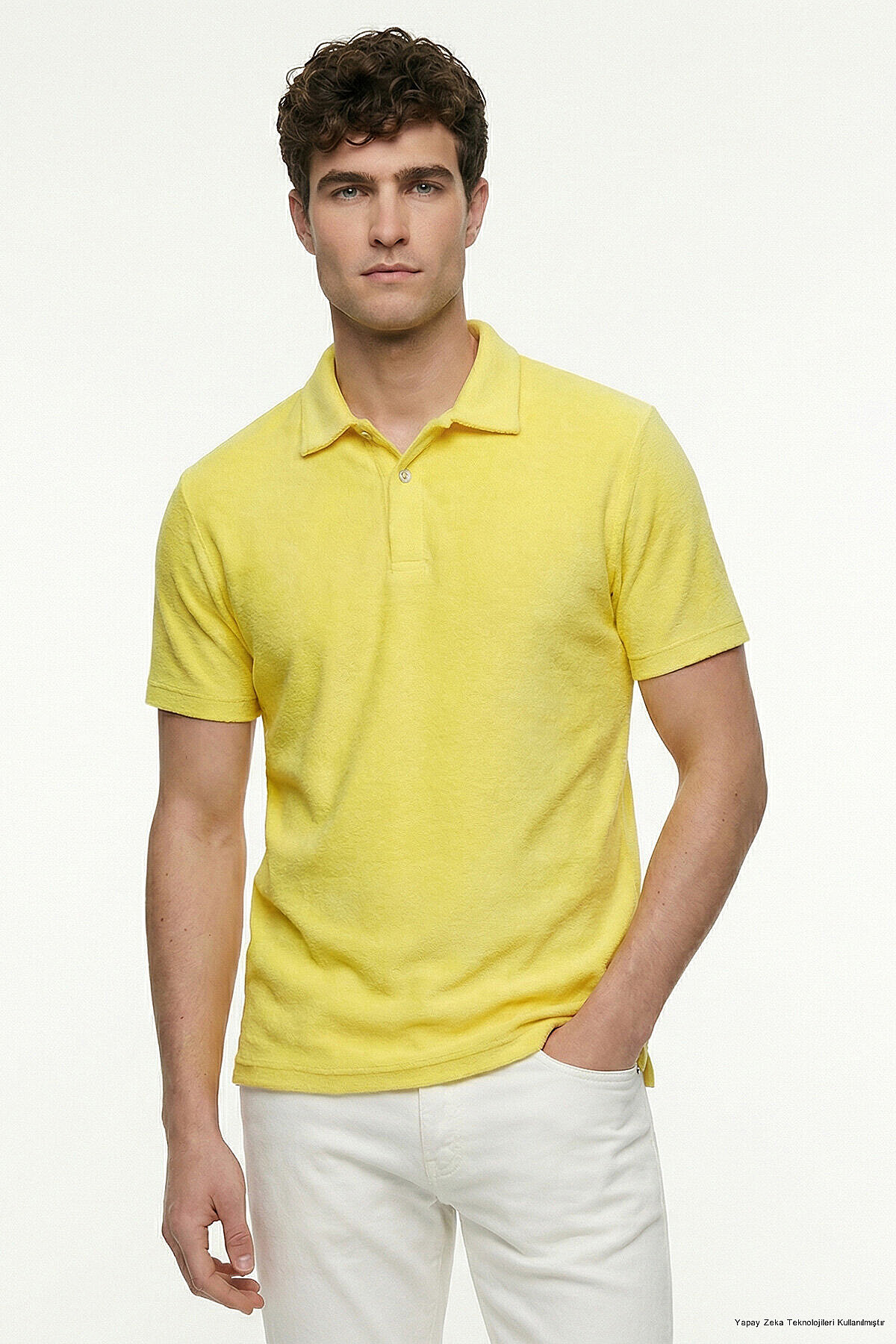 Yellow 100% Cotton Terry Polo T-shirt - 1