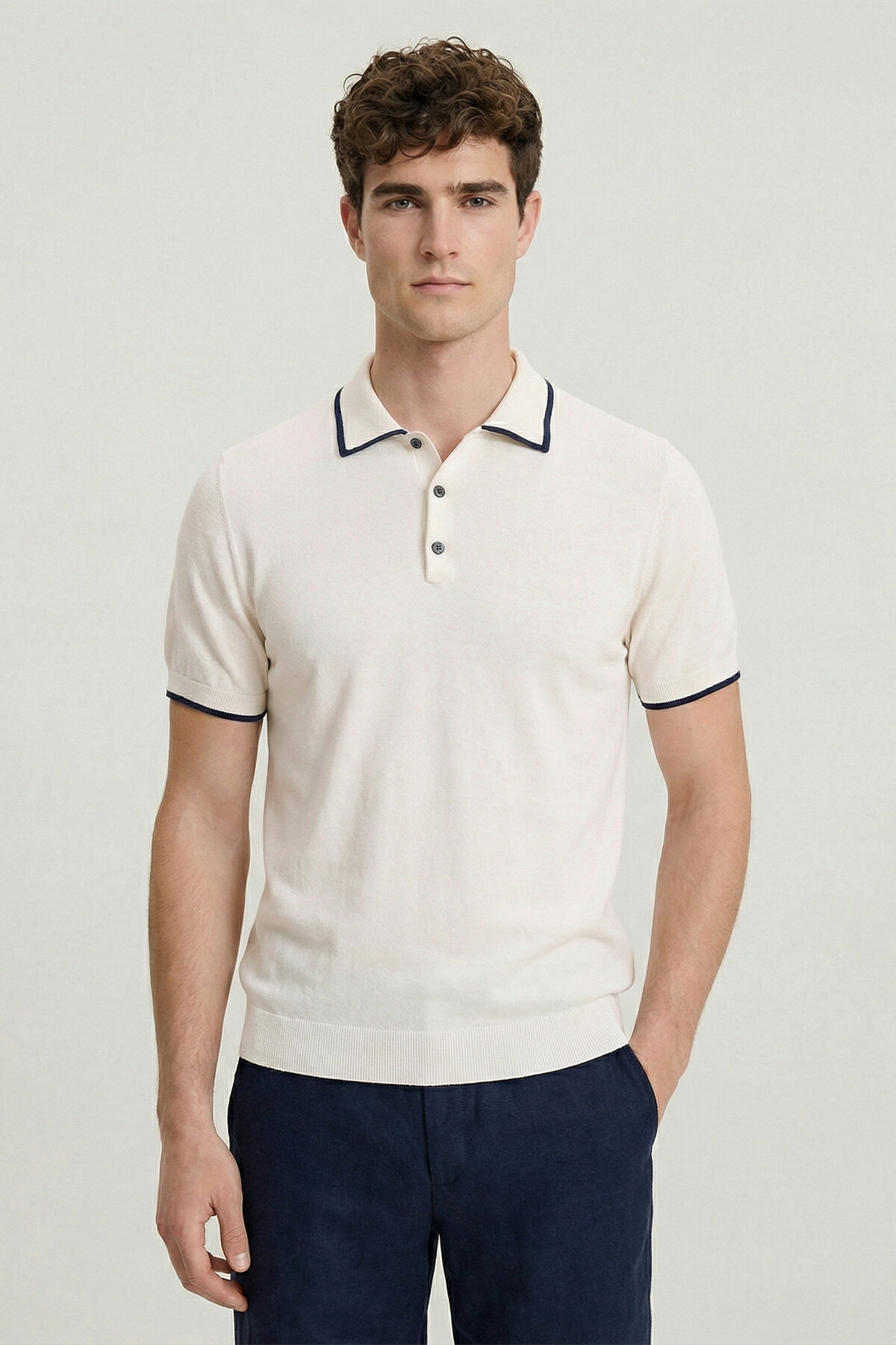 Off-White 100% Cotton Polo Knit - 1