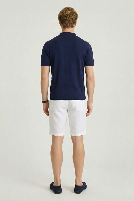 Navy Blue 100% Cotton Polo Knit - 6
