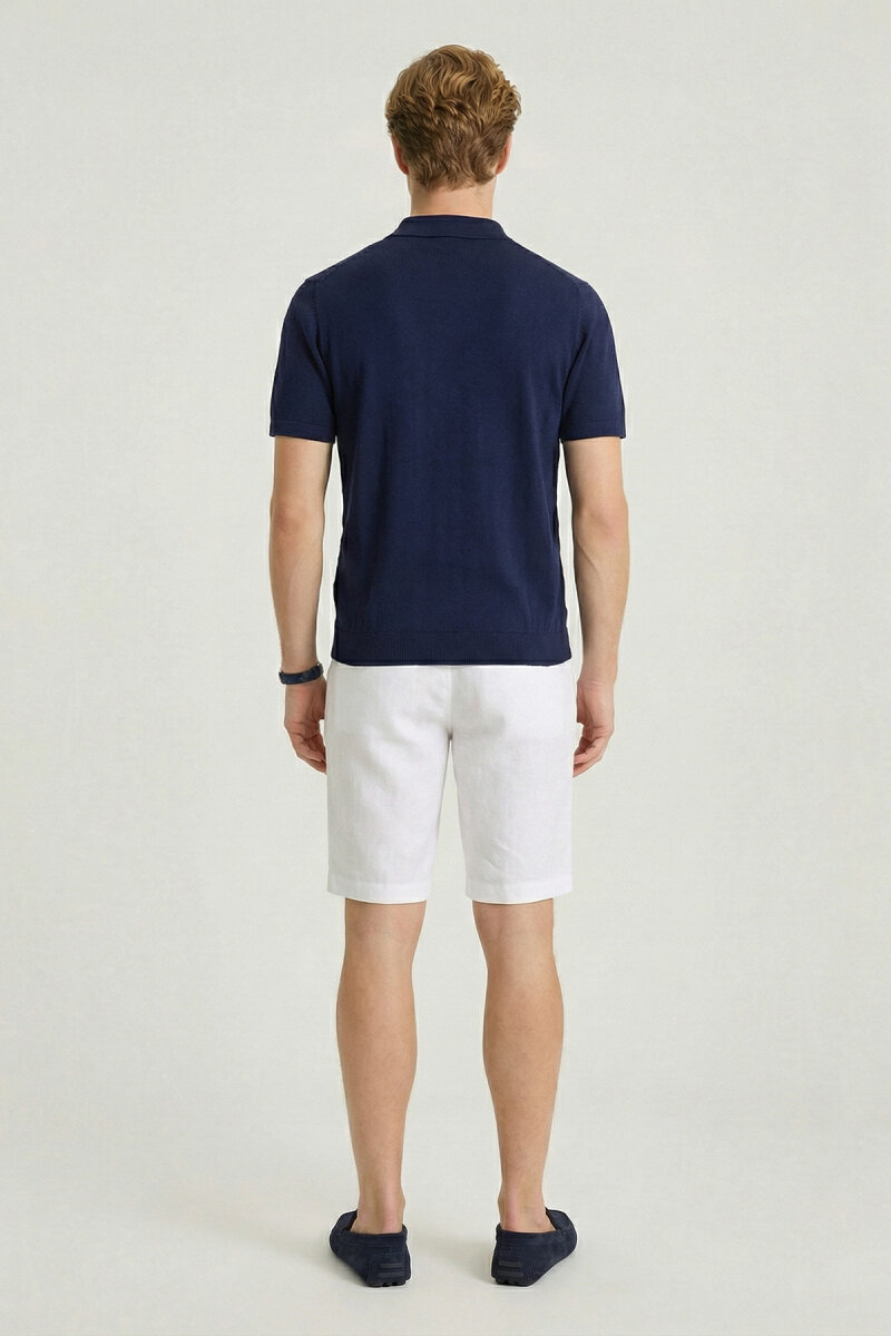 Navy Blue 100% Cotton Polo Knit - 6