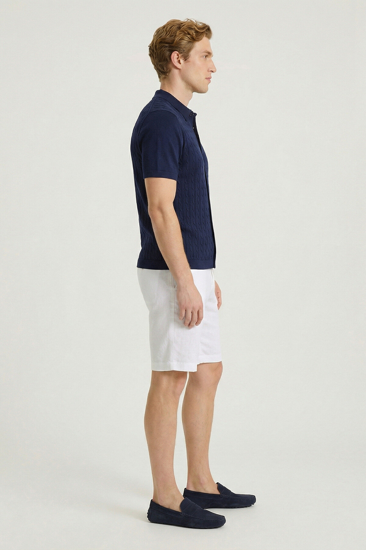 Navy Blue 100% Cotton Polo Knit - 5