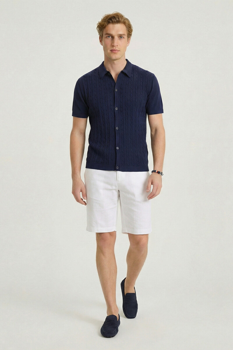 Navy Blue 100% Cotton Polo Knit (1)