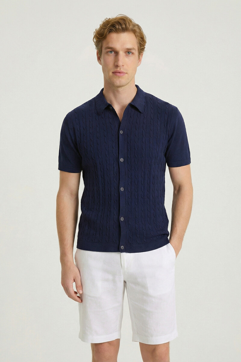 Navy Blue 100% Cotton Polo Knit