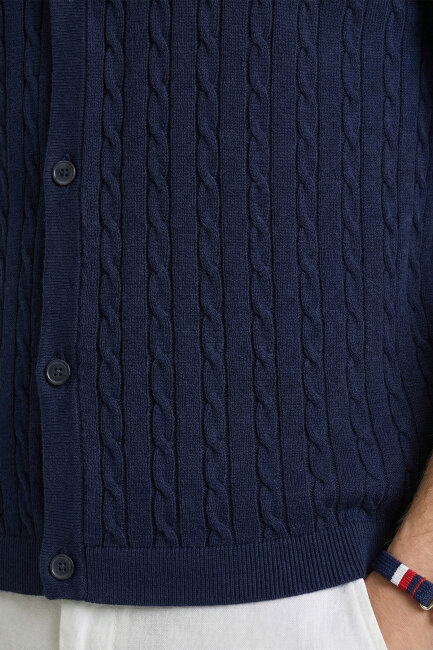Navy Blue 100% Cotton Polo Knit - 4
