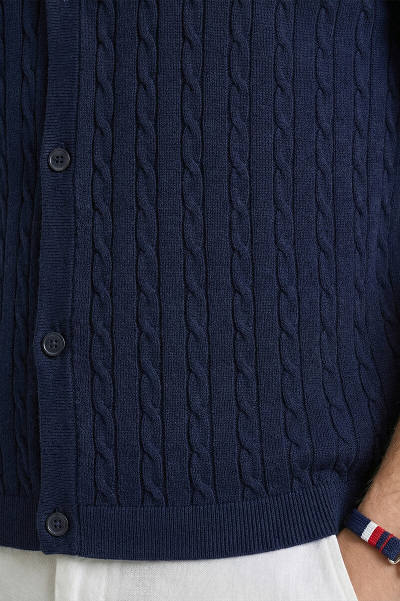 Navy Blue 100% Cotton Polo Knit - 4