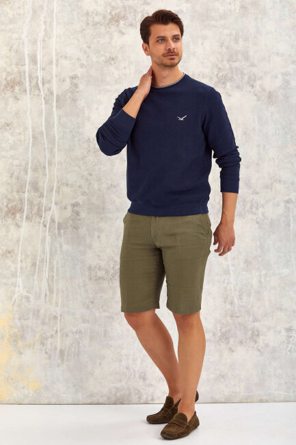 Lacivert %100 Pamuk Yuvarlak Yaka Sweatshirt - 4