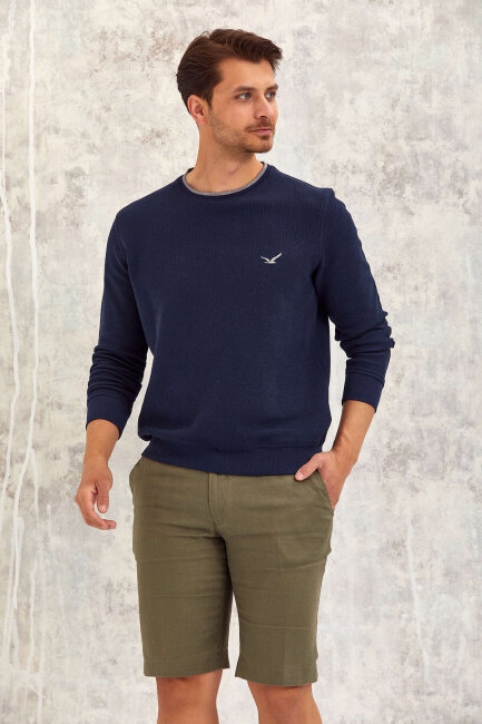 Lacivert %100 Pamuk Yuvarlak Yaka Sweatshirt - 3