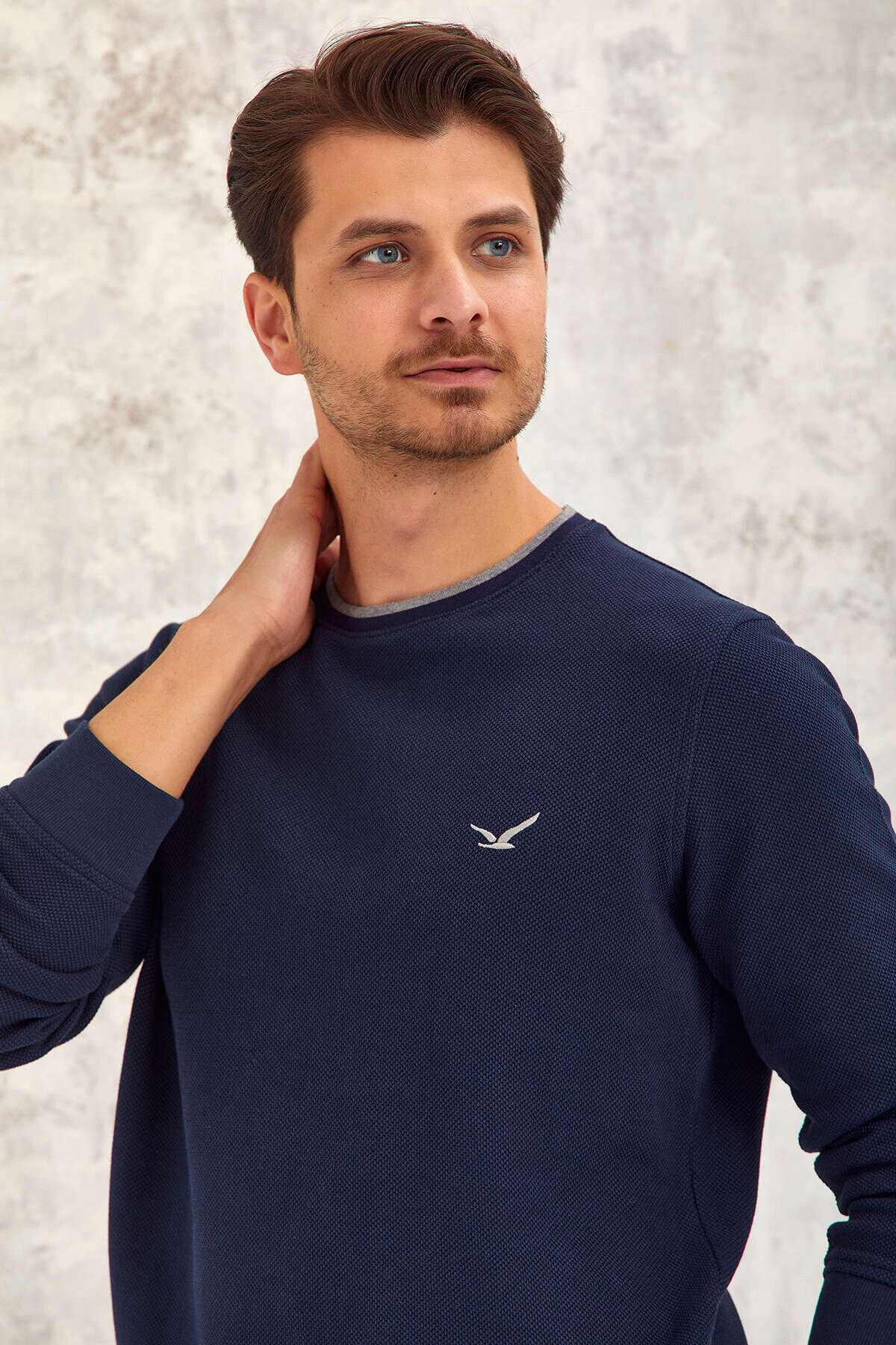 Lacivert %100 Pamuk Yuvarlak Yaka Sweatshirt - 5