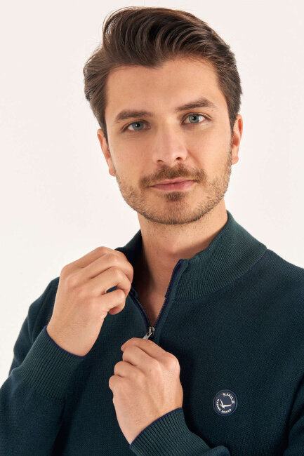 Green 100% Cotton Short Zip Sweater - 3