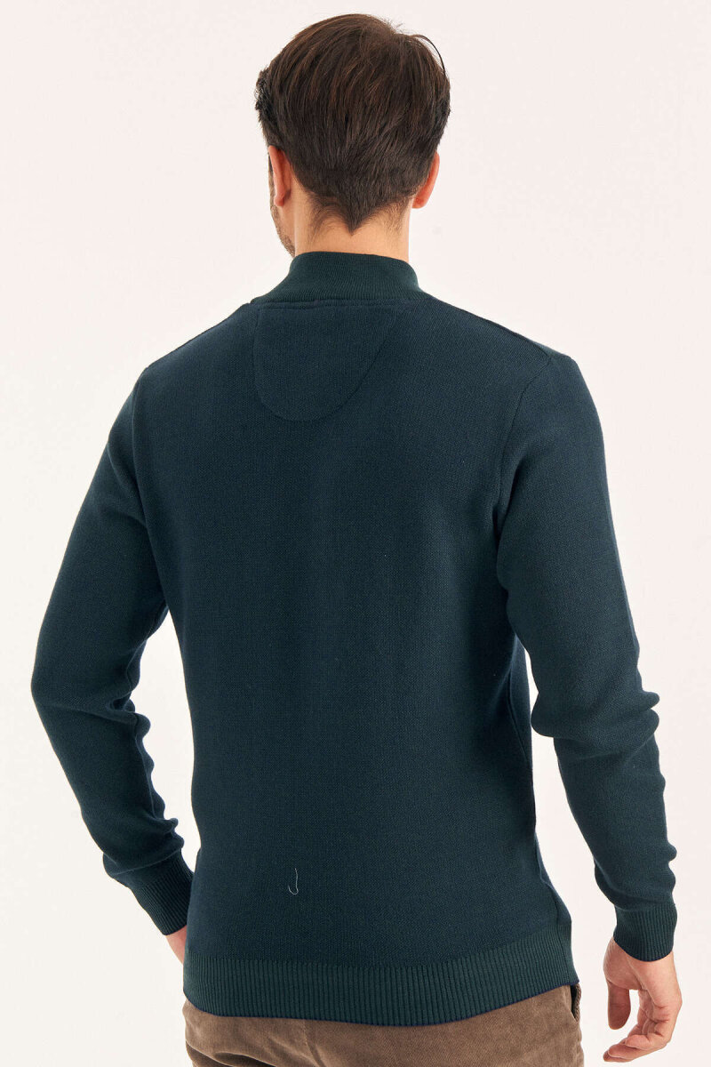 Green 100% Cotton Short Zip Sweater - 5