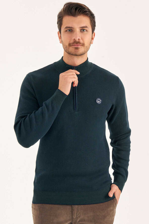 Green 100% Cotton Short Zip Sweater