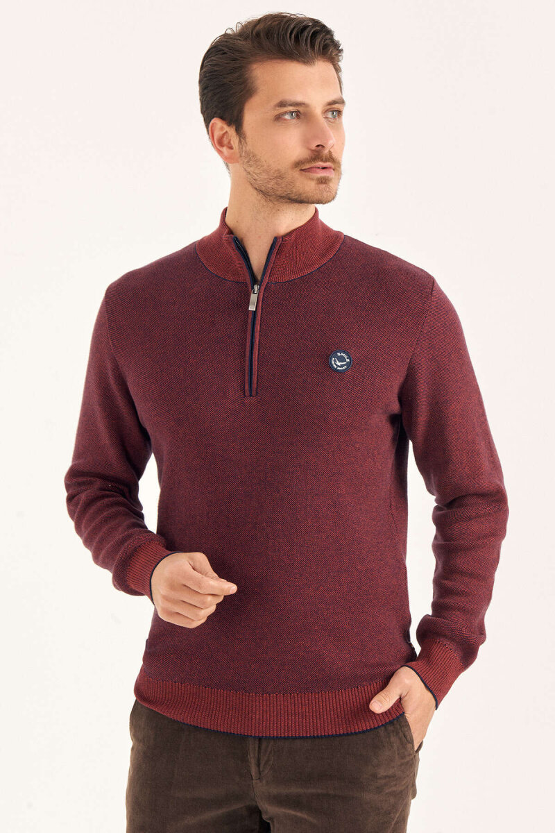 Tile-colored 100% Cotton Short Zip-Up Sweater (1)