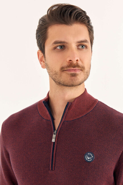 Tile-colored 100% Cotton Short Zip-Up Sweater - 4