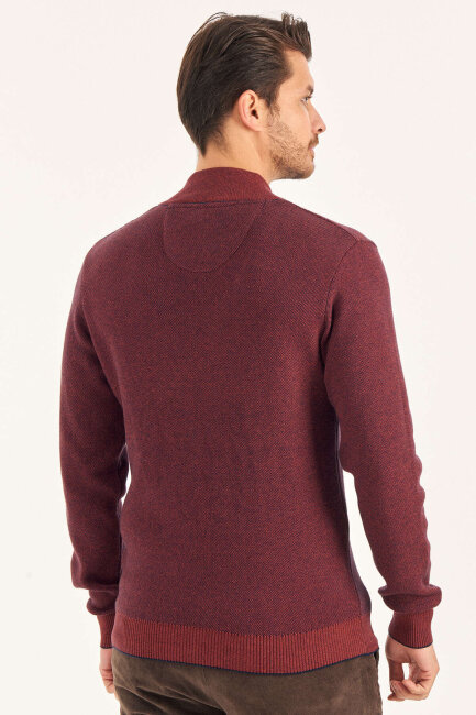 Tile-colored 100% Cotton Short Zip-Up Sweater - 5