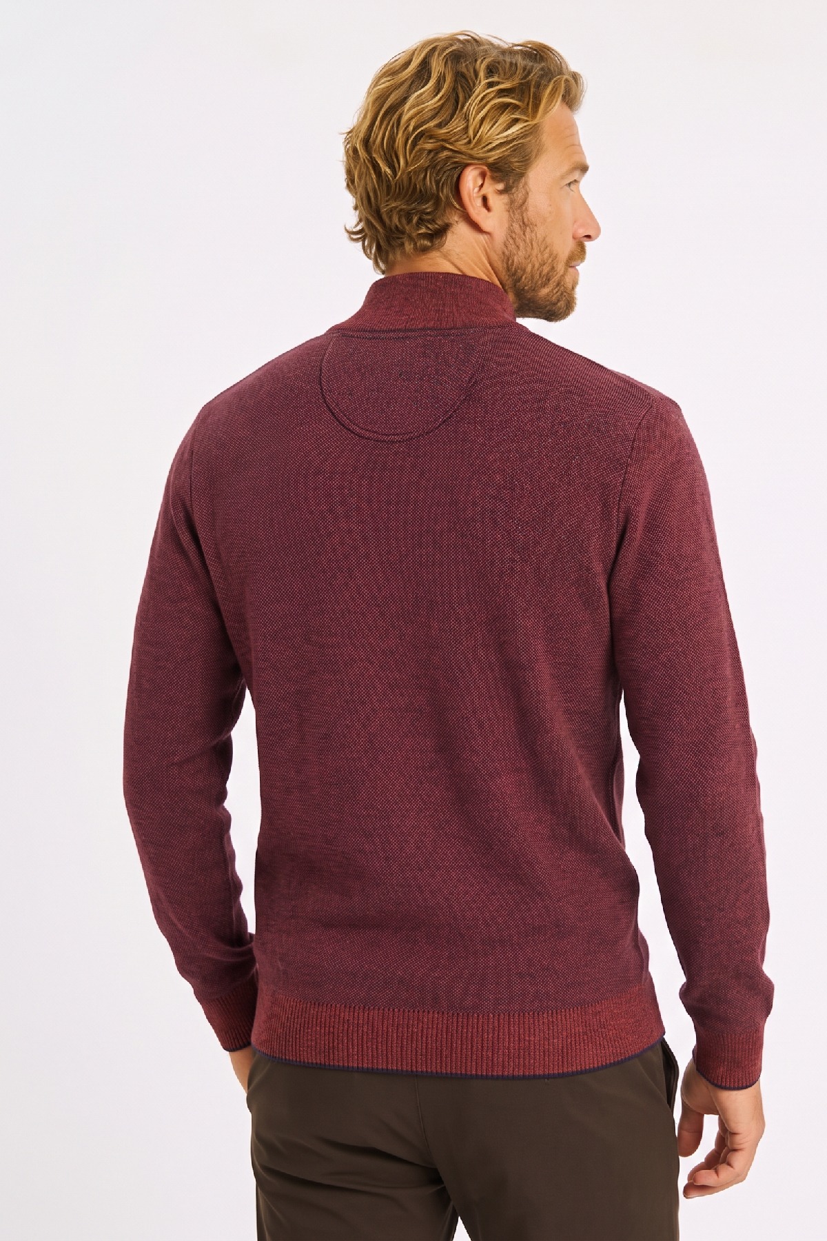 Tile-colored 100% Cotton Short Zip-Up Sweater - 4