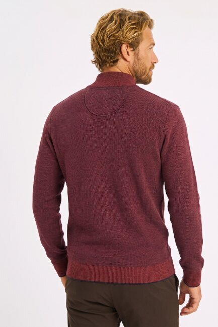Tile-colored 100% Cotton Short Zip-Up Sweater - 4
