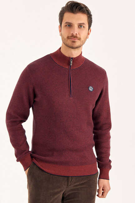 Tile-colored 100% Cotton Short Zip-Up Sweater 
