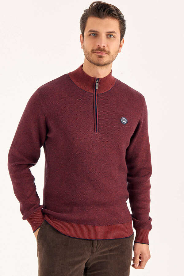 Tile-colored 100% Cotton Short Zip-Up Sweater