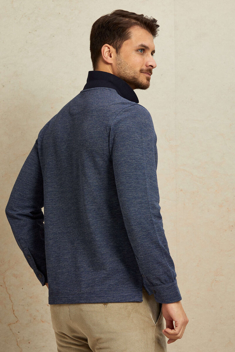 Navy Blue 100% Cotton Polo Sweatshirt - 6