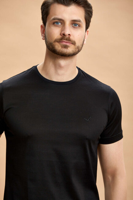 Black 100% Cotton Crew Neck T-shirt - 3