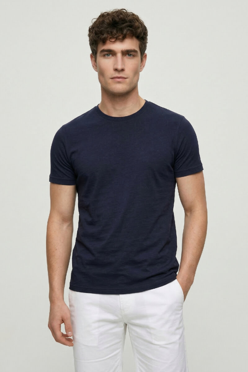 Navy Blue 100% Cotton Crew Neck T-shirt