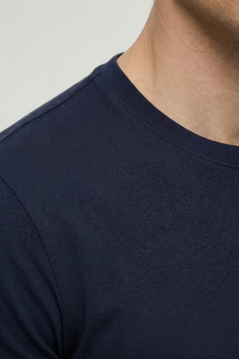 Navy Blue 100% Cotton Crew Neck T-shirt - 3