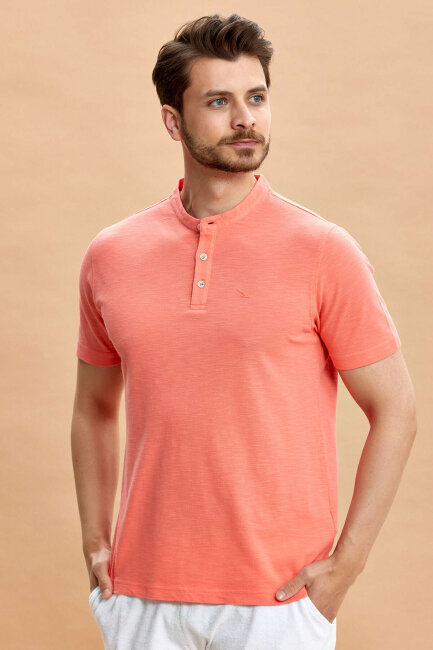 Coral 100% Cotton Mandarin Collar T-shirt - 2