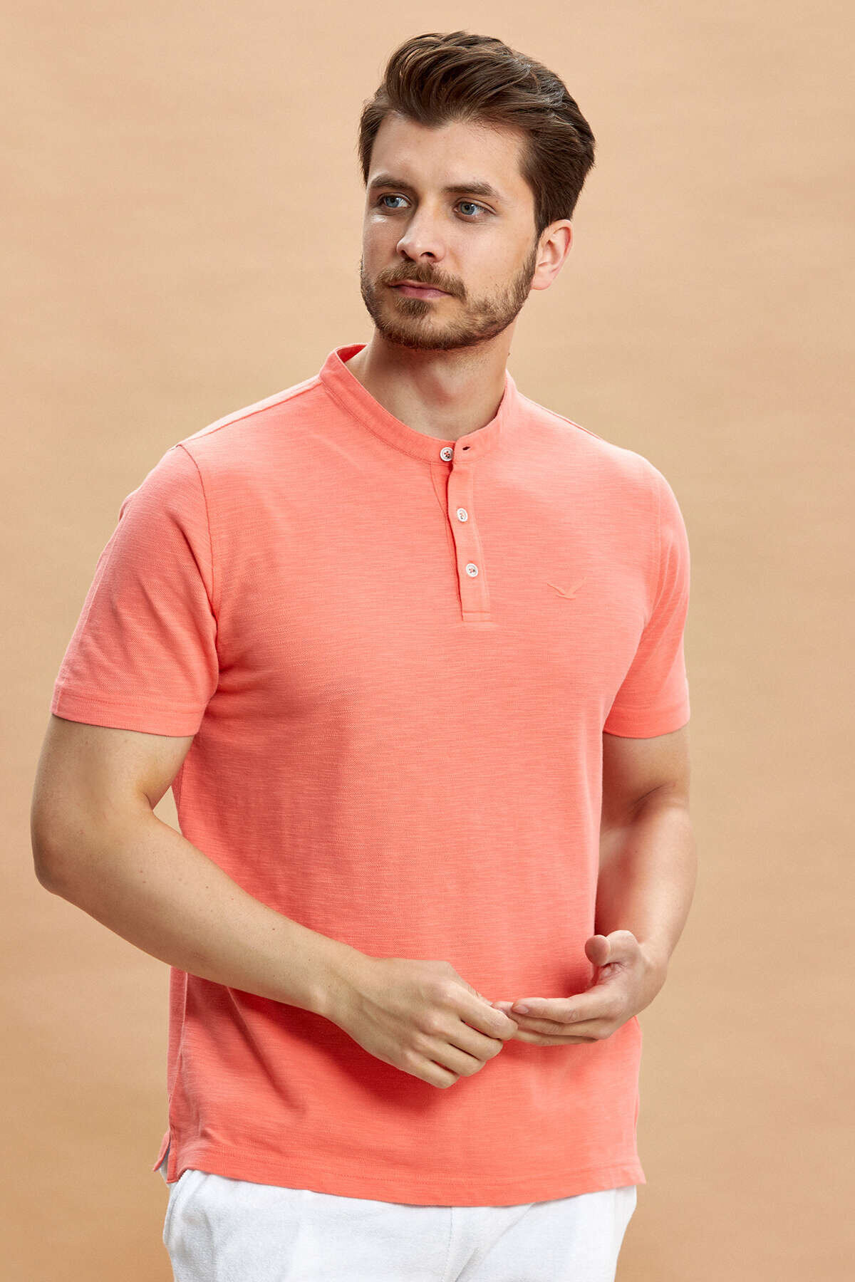 Coral 100% Cotton Mandarin Collar T-shirt - 3