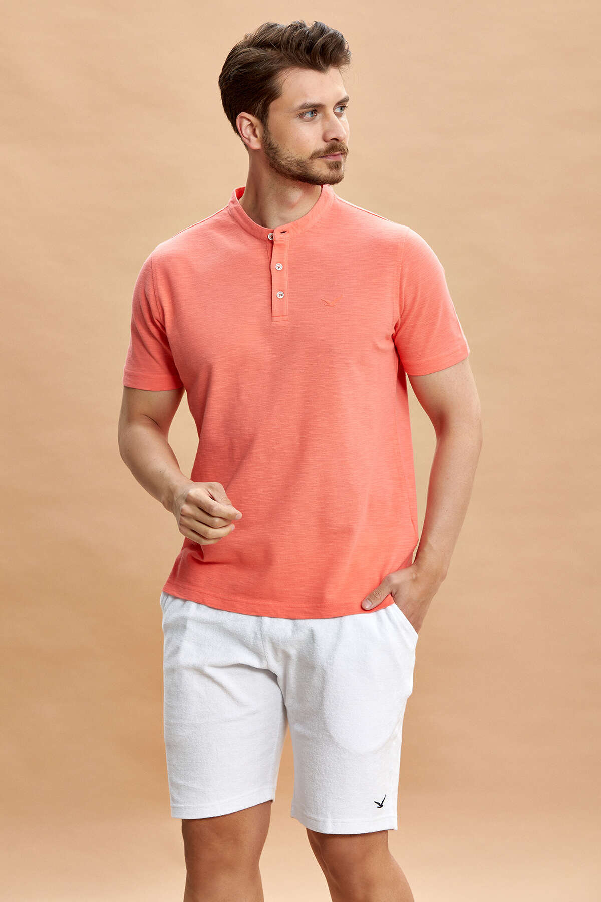 Coral 100% Cotton Mandarin Collar T-shirt - 6