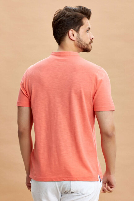 Coral 100% Cotton Mandarin Collar T-shirt - 7