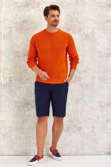 Orange 100% Cotton Round Neck Sweater - 3