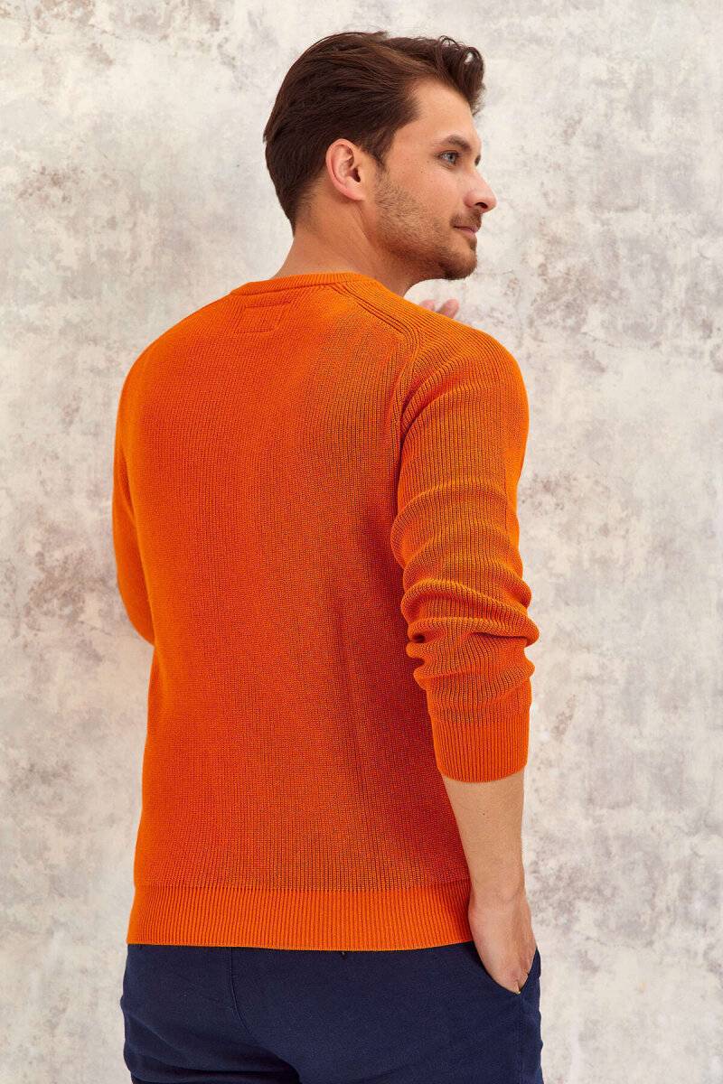 Orange 100% Cotton Round Neck Sweater - 6