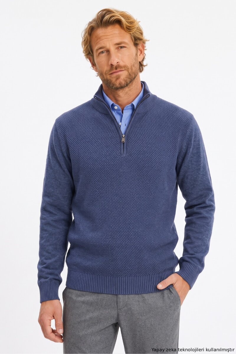 Denim %100 Pamuk Fermuarlı Kazak (1)
