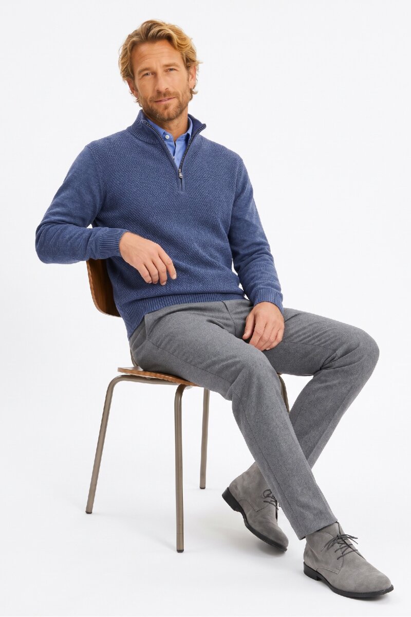 Denim %100 Pamuk Fermuarlı Kazak