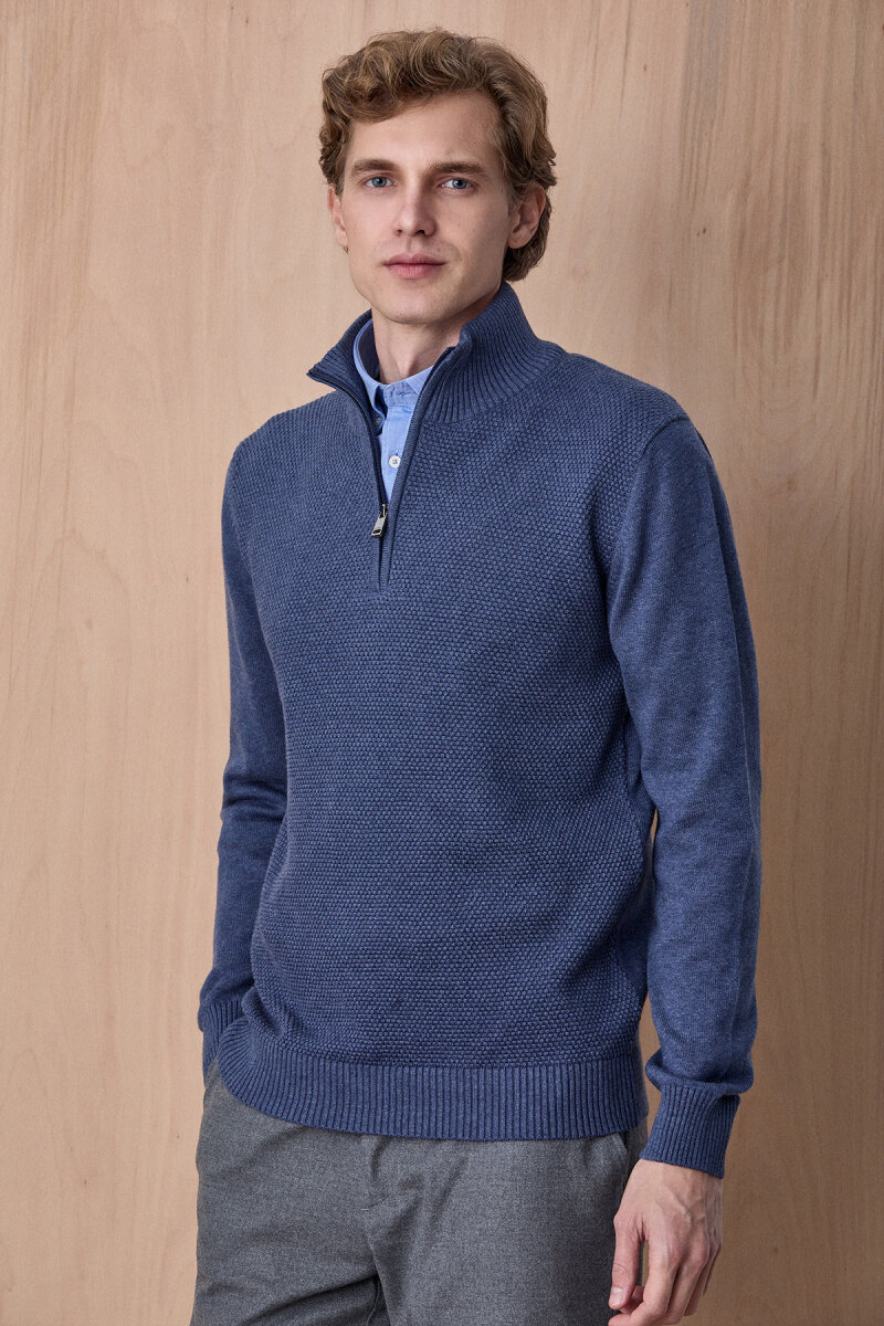 Denim %100 Pamuk Fermuarlı Kazak - 3