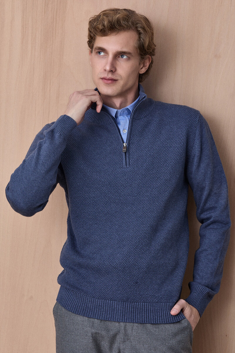 Denim %100 Pamuk Fermuarlı Kazak - 4