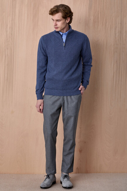 Denim %100 Pamuk Fermuarlı Kazak - 5