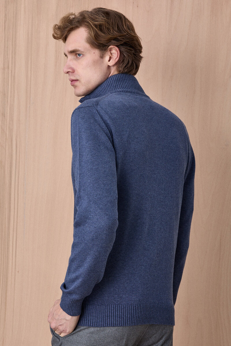 Denim %100 Pamuk Fermuarlı Kazak - 6