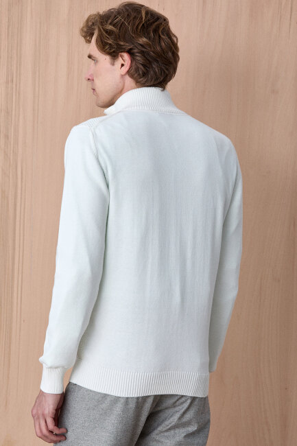 Kırık Beyaz %100 Pamuk Fermuarlı Kazak - 6