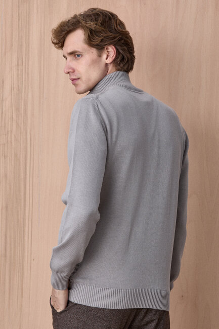 Taş Rengi %100 Pamuk Fermuarlı Kazak - 6