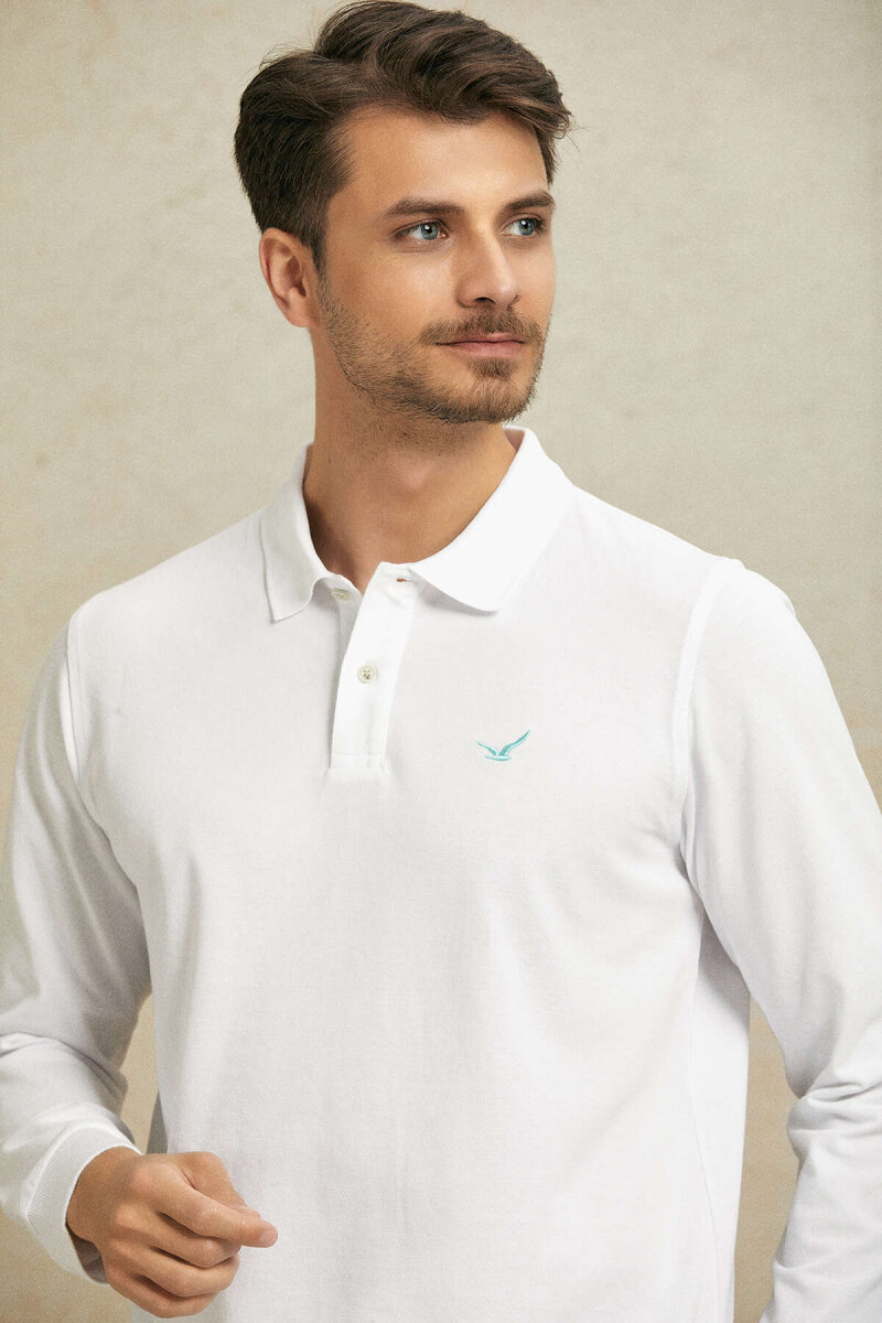 Beyaz %100 Pamuk Polo Sweatshirt (1)