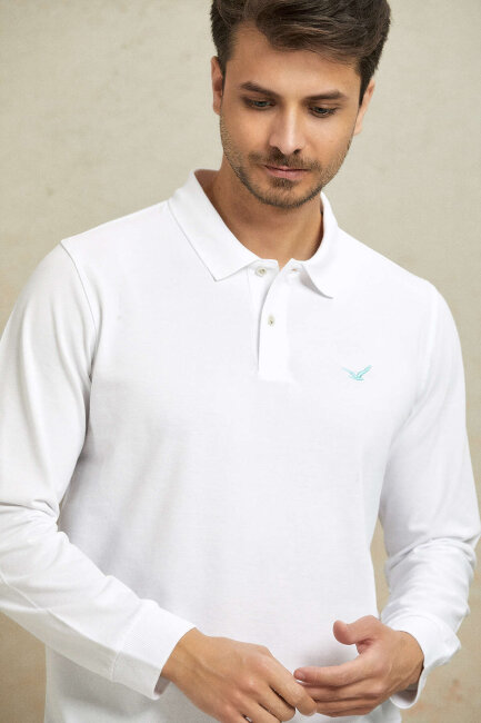 Beyaz %100 Pamuk Polo Sweatshirt - 3