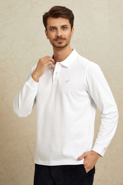 Beyaz %100 Pamuk Polo Sweatshirt - 5