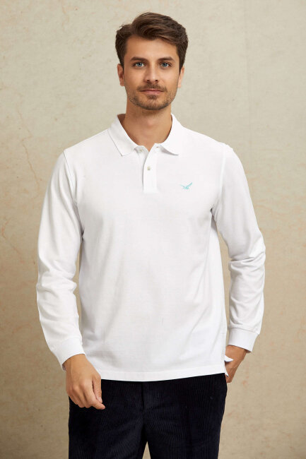 Beyaz %100 Pamuk Polo Sweatshirt - 6