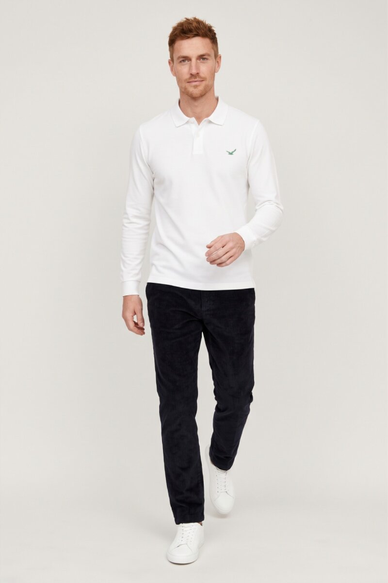 Beyaz %100 Pamuk Polo Sweatshirt - 2