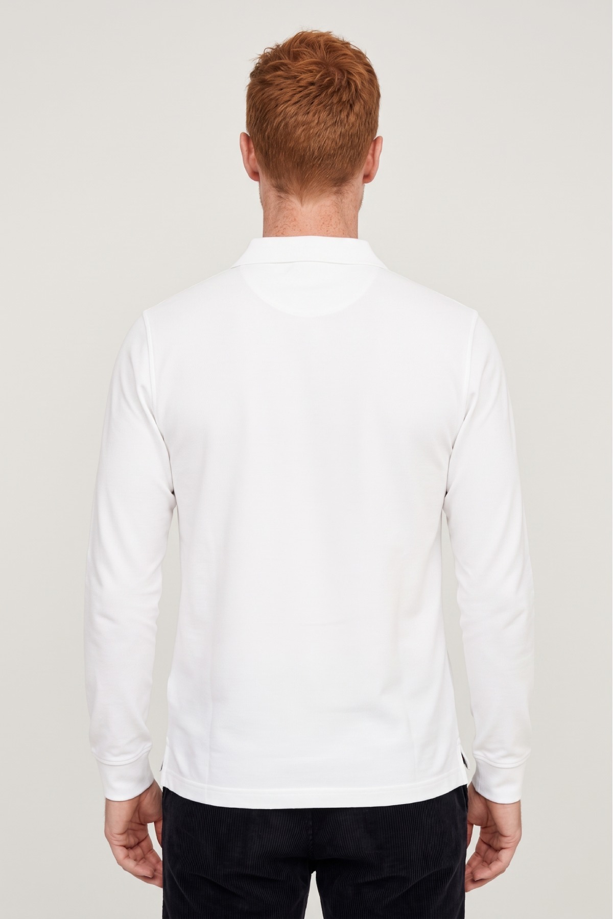 Beyaz %100 Pamuk Polo Sweatshirt - 4